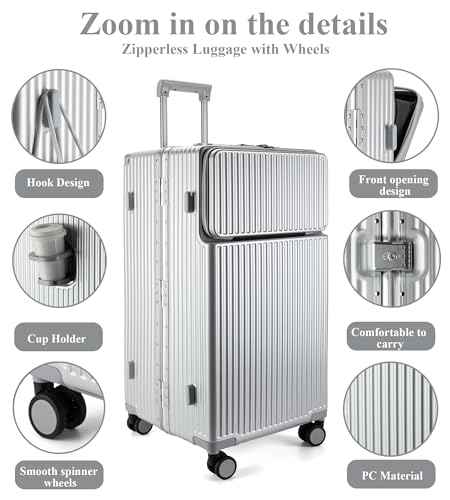 Super Large Aluminum Frame Zipperless Checked Luggage Front Pocket