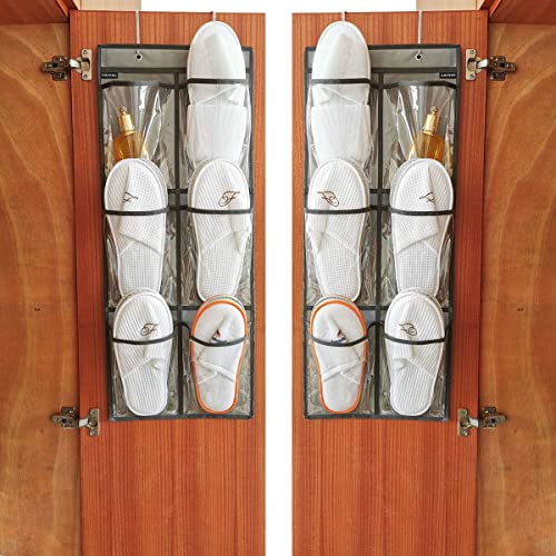 2 Packs Over The Door Hanging Closet Shoes Holder Organizer Shoe Storage Shoe Rack with 6 Pockets (2 Count)