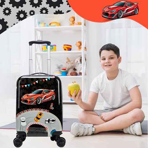 Kids Suitcase Set for Boys Hardside Luggage with Spinner Wheels 2 Piece 16inch Toddler Suitcase for Boys Travel Carry on Luggage Airline Approved (2 Count)