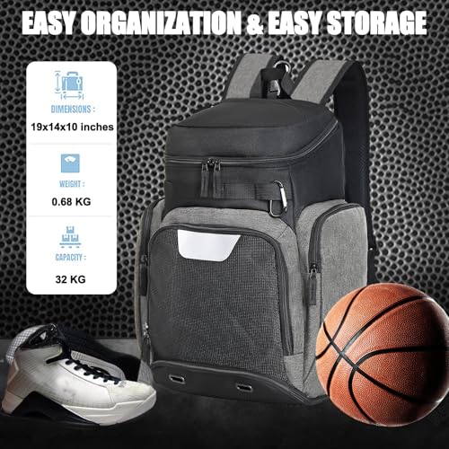 Large Basketball Backpack Sports Gym Bag with Ball Holder Ventilated Shoe Compartment Insulated Cooler Pockets Reflective Strips Fence Hook for Men Athletic Training