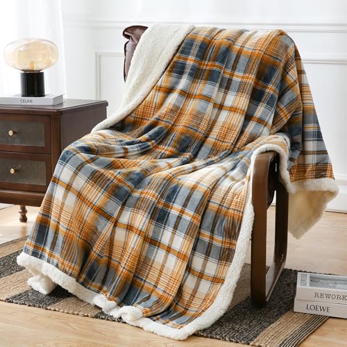 Sherpa Blanket Twin Plaid Thick Bed Blanket