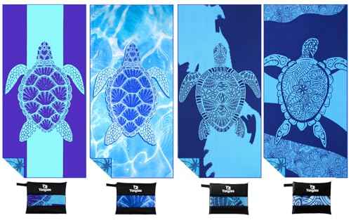 4 Pack Microfiber Beach Towel Oversized 71x32 Blue Turtle Bulk (4 Count)