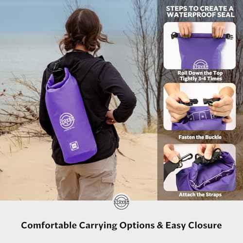5/10/25/30/40L Waterproof Dry Bag, Medium Lightweight Roll Top Dry Bag Backpack w/Waterproof Phone Case, Kayaking, Travel, Hiking, Fishing, Tubing, Camping, the Beach, Men/Women (Purple)