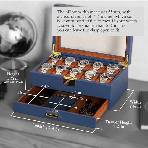 10 Slot Watch Box in Leather with Valet Drawer
