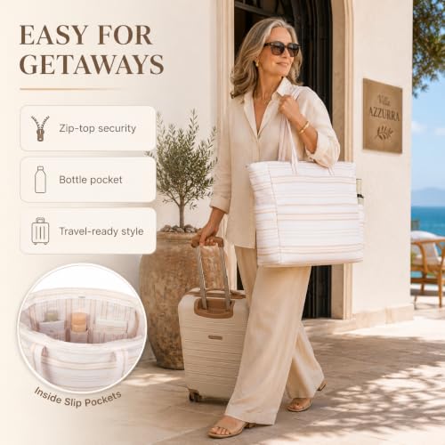Waterproof Beach Tote Pool Bags for Women Ladies Extra Large Carry On Bag With Wet Compartment for Weekender Travel