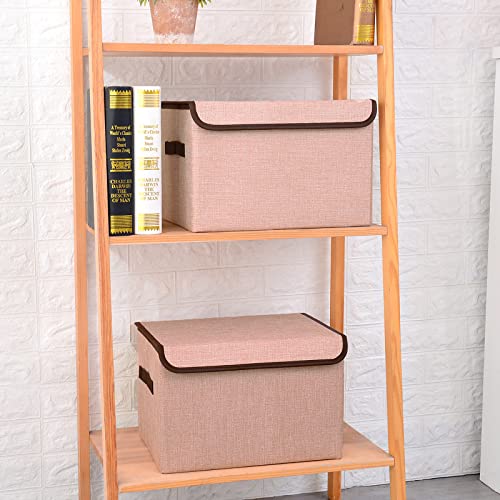 Linen Fabric Foldable Storage Cube Bin Organizer Basket with Flip (4 Count)
