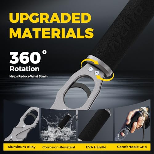 2-in-1 Fish Lip Gripper, One-Finger Operation Aluminum Alloy Fish Gripper with Scale, 60lb Weighing Fish Grabber for Large Fish, 360° Swivel Handle, Corrosion-Resistant for Saltwater & Freshwater