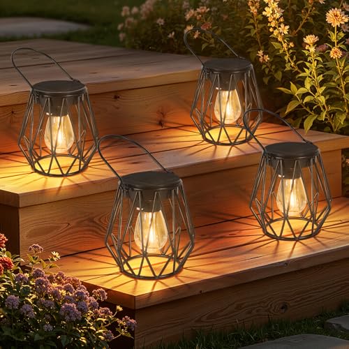 Solar Lanterns Outdoor Waterproof Hanging for Garden Decor (4 Count)