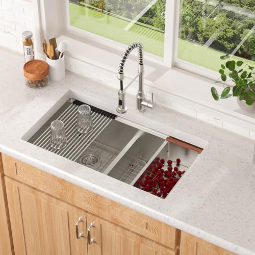 30 Double Bowl Kitchen Sink 30x19 Inch Undermount Sink Low Divide Workstation Double Bowl 50