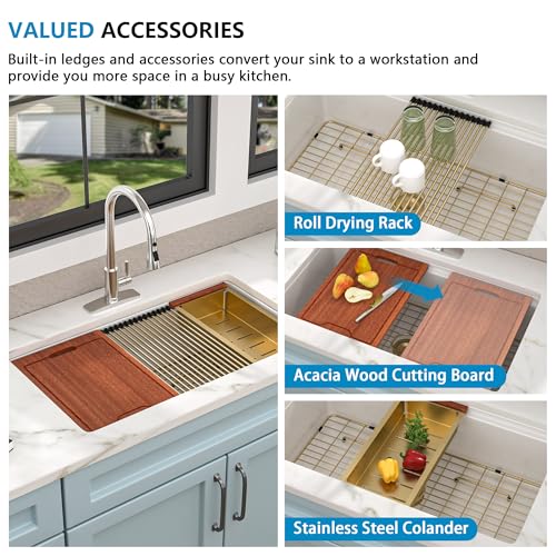 33"x19" White Undermount Sink Workstation