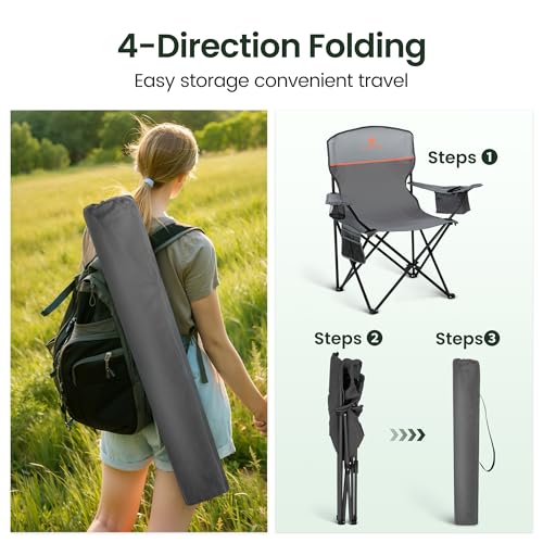 2 Pack Folding Camping Chairs Outdoor Lawn Chair Support 250lbs Gray (2 Count)