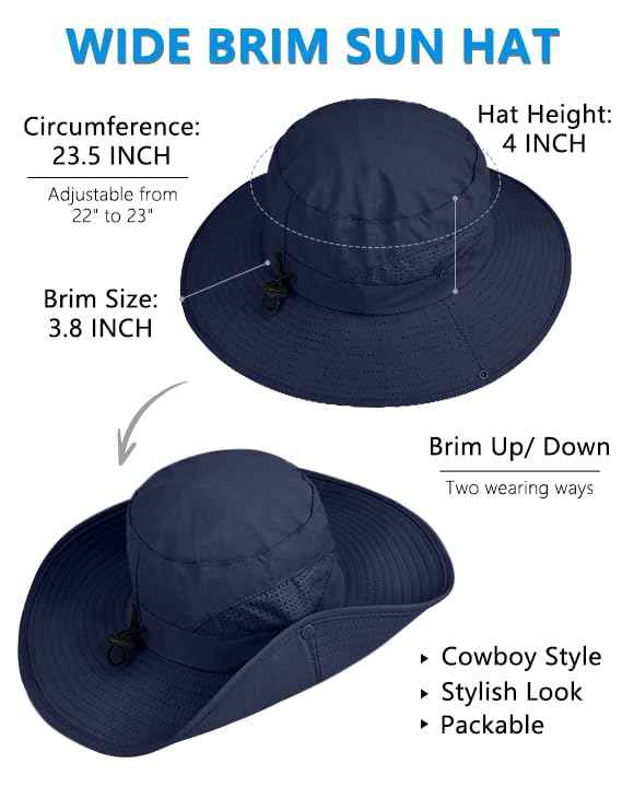 UPF 50+ Wide Brim Sun Hat with Neck Flap (2 Count)