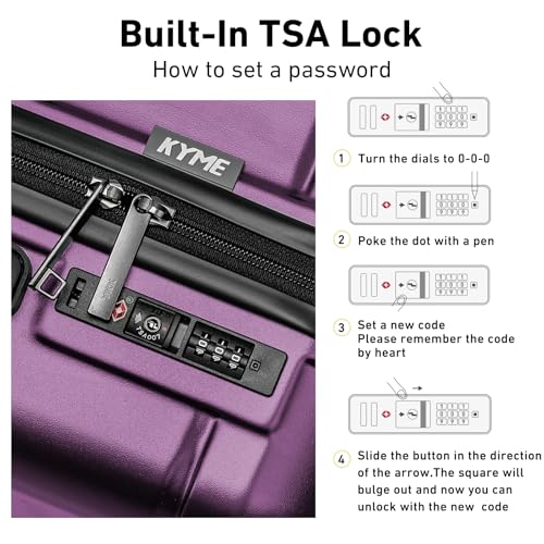 Carry On Luggage 22x14x9 Airline Approved with TSA Lock Hardshell Expandable 20 Inch Luggage Carry On Suitcase with Wheels Small Travel Rolling Luggage with Cup Holder for Women Dark Purple