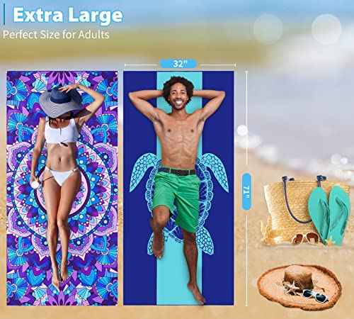 Microfiber Beach Towel with Bag Oversized 71x32 Sand Free 4 Pack (4 Count)