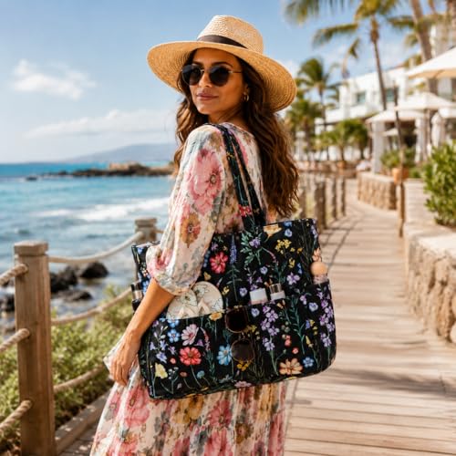 Waterproof Beach Tote Pool Bags for Women Ladies Extra Large Carry On Bag With Wet Compartment for Weekender Travel