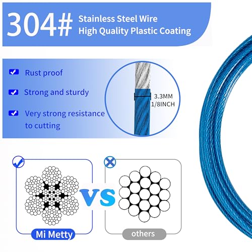 3.3mm (1/8 Inch) Outdoor Travel Security Cable-3/4/6/10/15/20/30ft Luggage Lock Safety Wire Flexible Steel Wire Rope with Double Loop Safety for Luggage, Bike, Lock (Balck+Blue, 4ft-(2Pack)