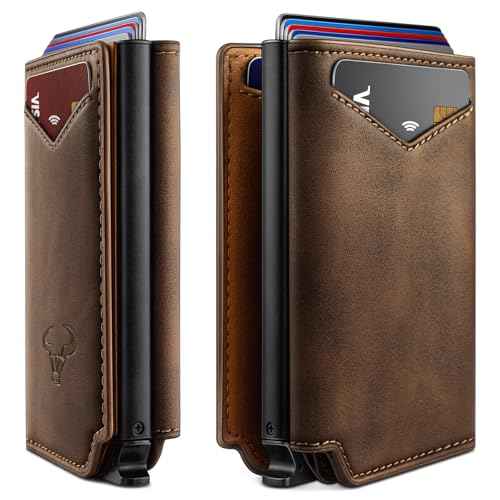 Men Slim Leather Wallet Metal Case Money Clip