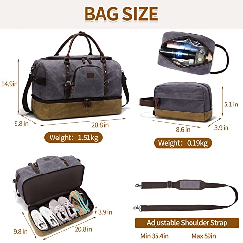 Nerlion Weekender Bag with Shoe Compartment Large Overnight Bag for Men Canvas Genuine Leather Carry on Luggage Bag Travel Duffel Bag
