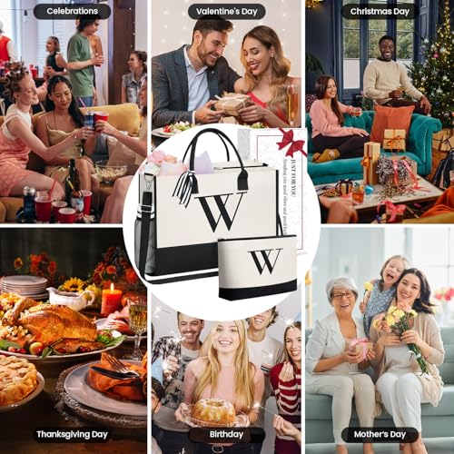 Initial Tote Bag with Makeup Bag