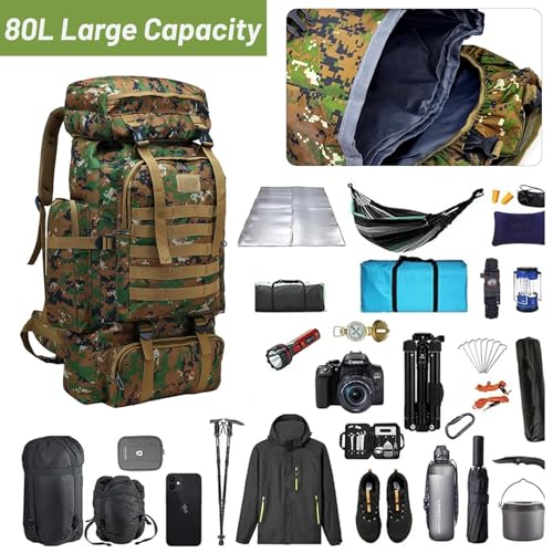 80L 2 Pack Hiking Backpack for Men with Sling Tactical Backpack (2 Count)