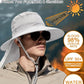 Outdoor Sun Hats with Stowable Neck Flap for Men Women UPF 50+ Mesh Summer Bucket Hat Wide Brim for Fishing Safari Hiking Light Grey