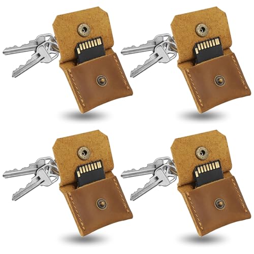 Genuine Leather SD Card Holder Keychain