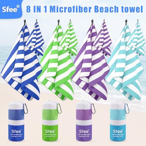 4 Pack(8Pcs) Microfiber Travel Towel, Beach Towel Quick Dry Towel Camping Towel Super Absorbent Compact Lightweight Sports Towel Gym Towel Set for Beach, Gym, Hiking, Pool, Backpacking, Yoga