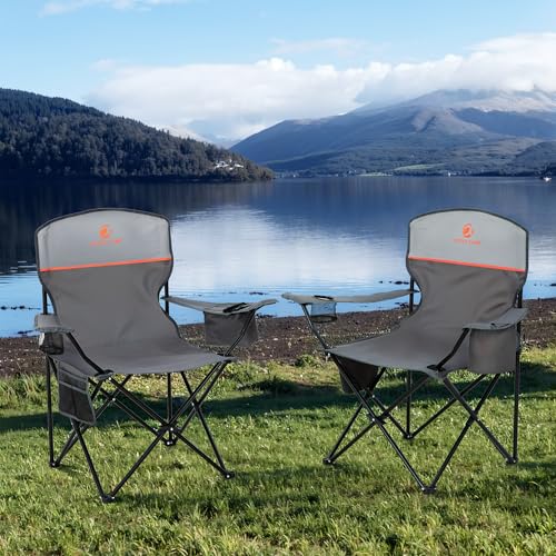 2 Pack Folding Camping Chairs Outdoor Lawn Chair Support 250lbs Gray (2 Count)