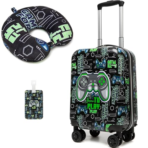 Kids Suitcase Set for Boys Hardside Luggage with Spinner Wheels 2 Piece 16inch Toddler Suitcase for Boys Travel Carry on Luggage Airline Approved (2 Count)