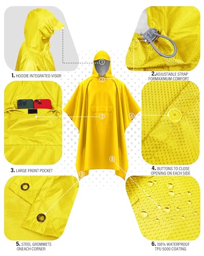 Hooded Rain Poncho Packable Waterproof Unisex Raincoat with Pocket