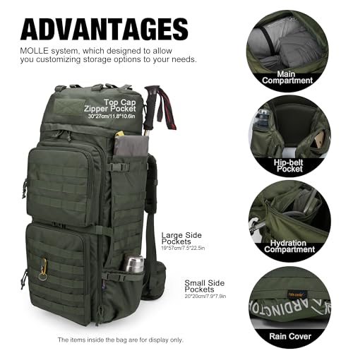 75L Molle Hiking Internal Frame Backpacks with Rain Cover for Camping