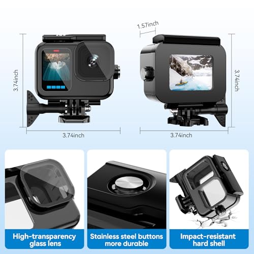 Compatible for Go Pro Hero 13 12 11 10 9 Black Waterproof Housing Case 60M