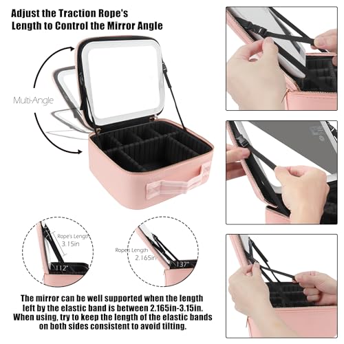 Makeup Train Case with Light & Mirror Large Cosmetic Organizer with Adjustable Dividers for Cosmetics