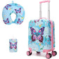 Kids Luggage Set 2 Pcs Carry On Rolling Suitcase with U shaped Pillow Butterfly Toddler Suitcase for Girls Hardside Luggage with Spinner Wheels Airline Approved (2 Count)