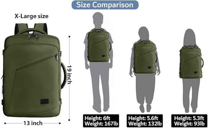 MATEIN Expandable Air Travel Backpack, Light Weight Carry on Backpack with Trolley Sleeve, Water Resistant Daypack for Hiking, Gifts for Men who Like to Travel, Dark Green