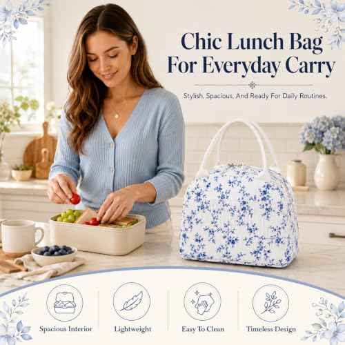 Lunch Bag for Women Cute Corduroy Lunch Tote Bags with Shoulder Strap Reusable Insulated Lunch Box Large Capacity Reusable Insulated Cooler for Work Picnic or Travel