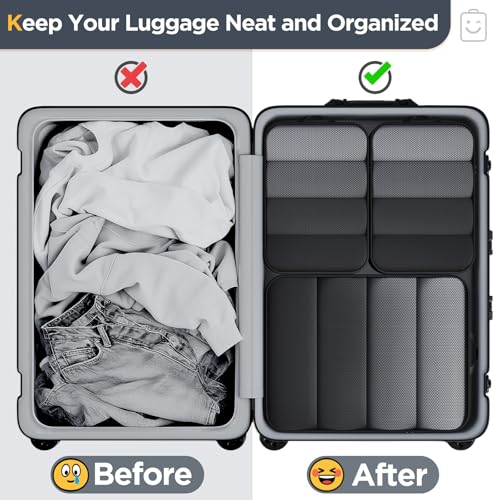 6/9/11 Set Compression Packing Cubes for Travel Essentials,Compressible Expandable Large Luggage Suitcase Organizer Bags for Clothing,Space Saver Bags with Over 1000 pcs of Mesh Holes(Black) (6 Count)