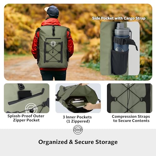 30/40/55L Waterproof Dry Backpack & Phone Case- 2XL Floating Dry Bag for Kayaking, Travel, Hiking, Fishing, Camping, Motorcycles & Beach, Heavy-Duty Roll Top Men/Women (Green)