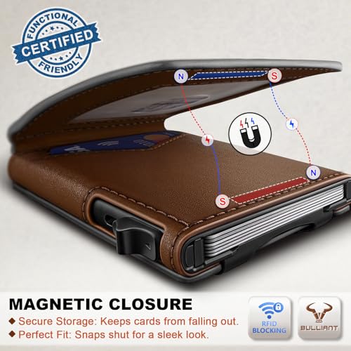 Men Slim Magnetic Leather Wallet Metal Case Money Clip 9 Cards