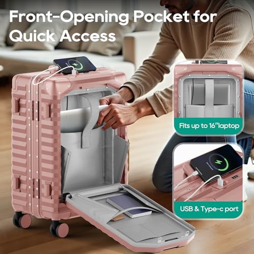 20 Inch Carry on Luggage with Aluminium Frame and Front Pocket