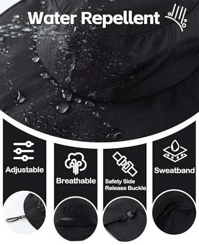UPF50+ Mens Sun Hat Wide Brim Fishing Hat for Men Women Sun Protection Cap Portable Gardening Bucket Hat Black
