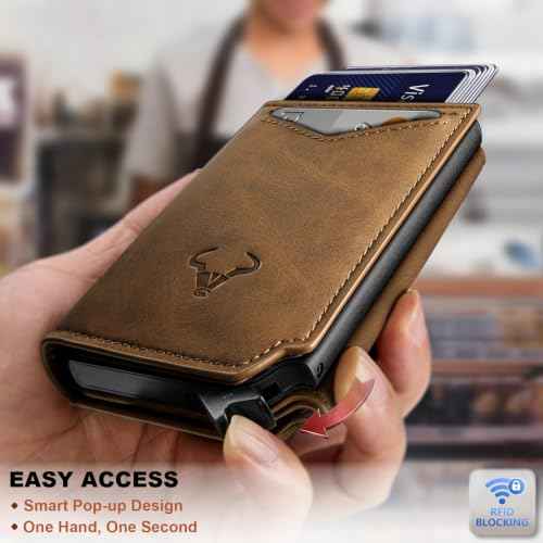Men Slim Leather Wallet Metal Case Money Clip