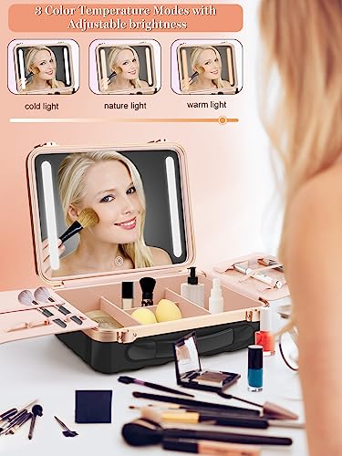 Travel Makeup Train Cases with Lighted Mirror 3 Color Setting