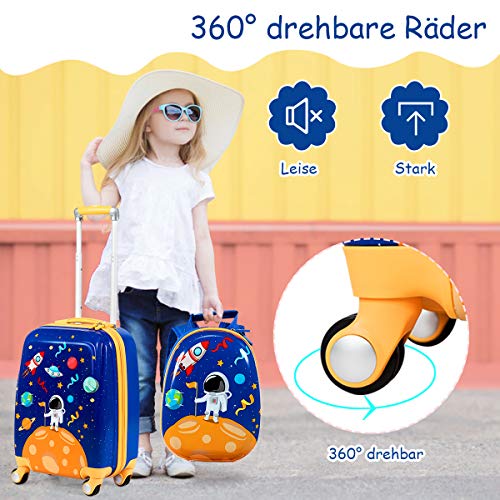Kids Luggage 12" Toddler Backpack & 18" Travel Suitcase with Wheels (2 Count)