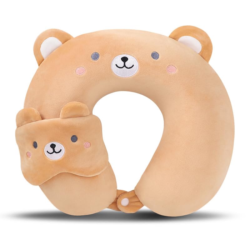 Kids Neck Pillow for Travel with Sleep Eye Mask