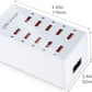 USB Charger 10-Ports Charging Station for Multiple Devices USB Wall Charger Power Hub Strip Smart Plug Charging Dock Block Compatible for iPhone Xs/XR,iPad,iPod,Smart Phones