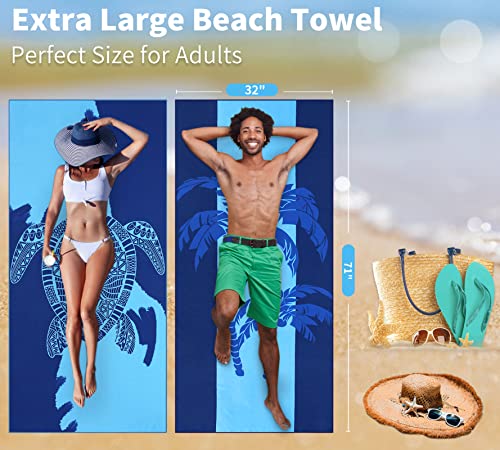 Microfiber Beach Towel Oversized 71x32 Multiple with Bag 4 Pack Bulk (4 Count)