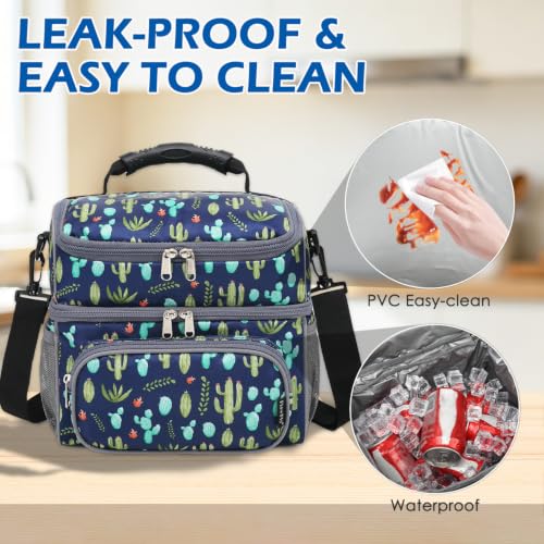 Double Layer Cooler Insulated Lunch Bag Adult Lunch Box Large Tote Bag for Men (Cactus)