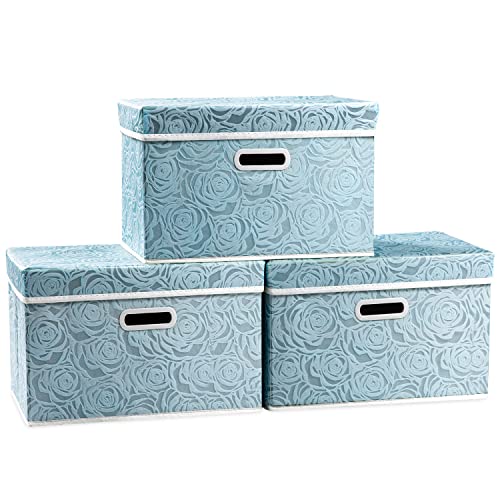 Collapsible Storage Cubes with Lids Fabric Decorative Storage Bins Boxes Organizer Containers Baskets with Cover Handles for Bedroom Closet Living Room 14.9x9.8x9.8 Inch 3 Pack (3 Count)