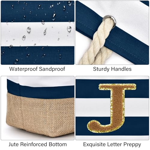 Beach Bag Initial Beach Tote with Makeup Bag for Travel